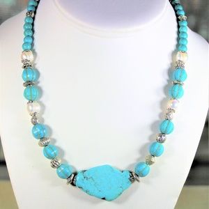 Turquoise beaded necklace, plus size choker
